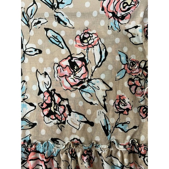 MELISSA PAIGE Floral & Polka Dot Ruffled Tiered Top Tan/Pink Women's Size L - Picture 4 of 6